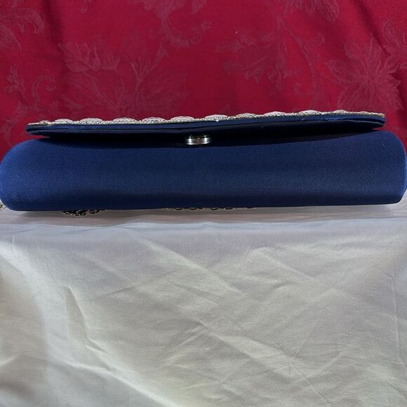 Lulu Townsend Clutch Pleated Blue Satin Rhinestone‎ Women Chain - Picture 8 of 12